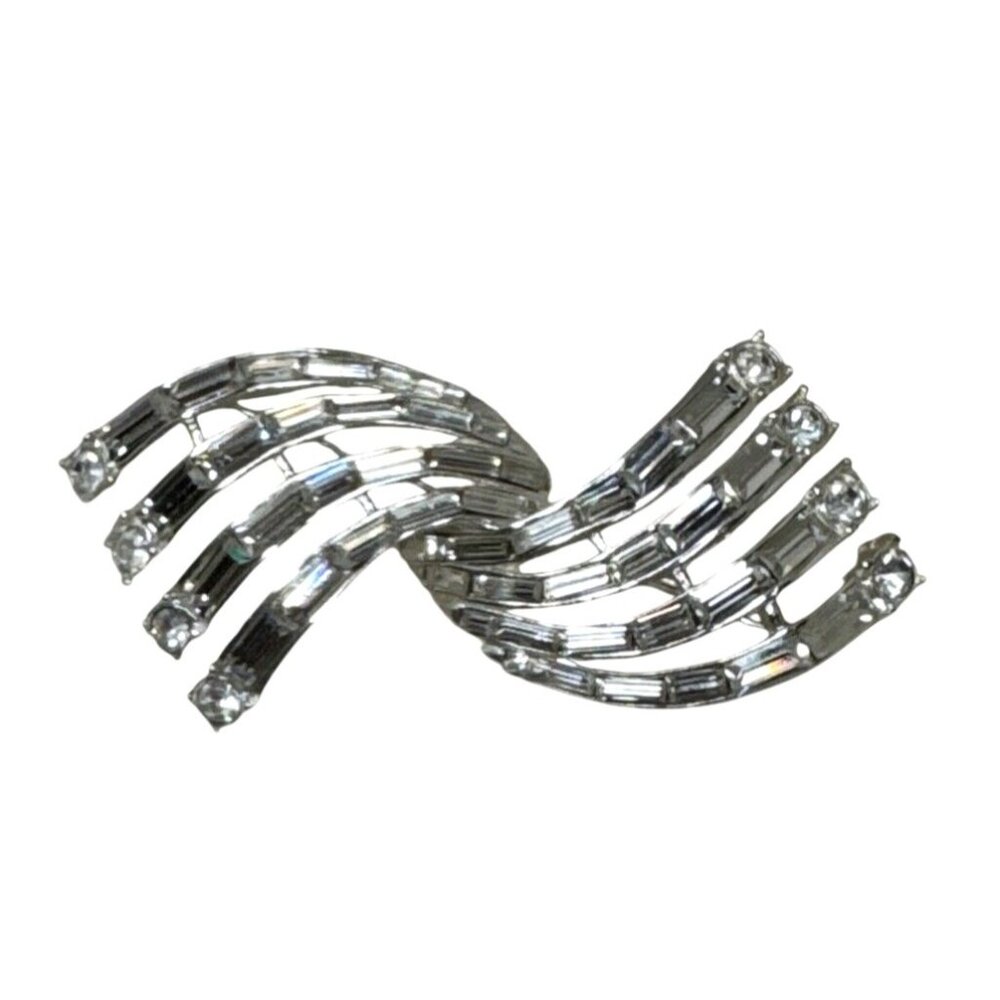 Vintage Signed Carole Rhinestone Silver-Tone Swirl Brooch Pin